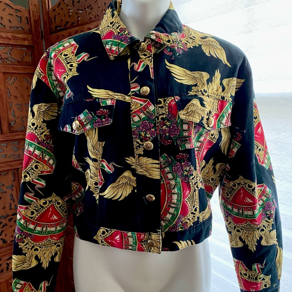 Vintage Moschino Jeans Winged Heart Women’s Denim Jacket. Size 10. 1990s/Y2K